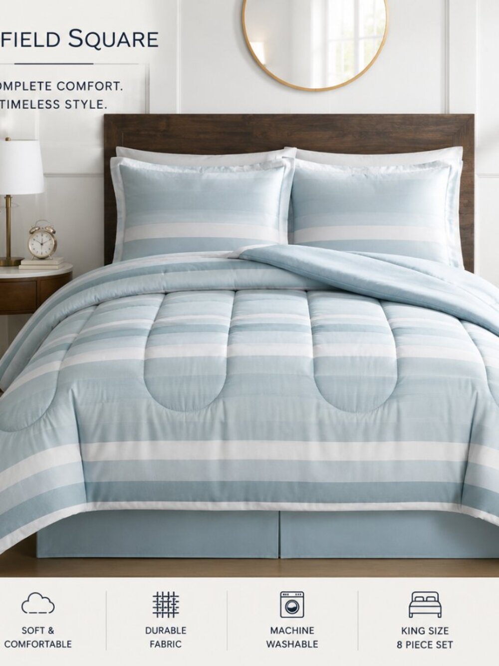 Austin Stripe/Solid Reversible 8 Pc. Comforter Set,  Seafoam
